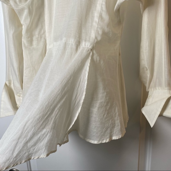 KM by Lange Cream Cotton Button Front Top Blouse - Picture 3 of 8